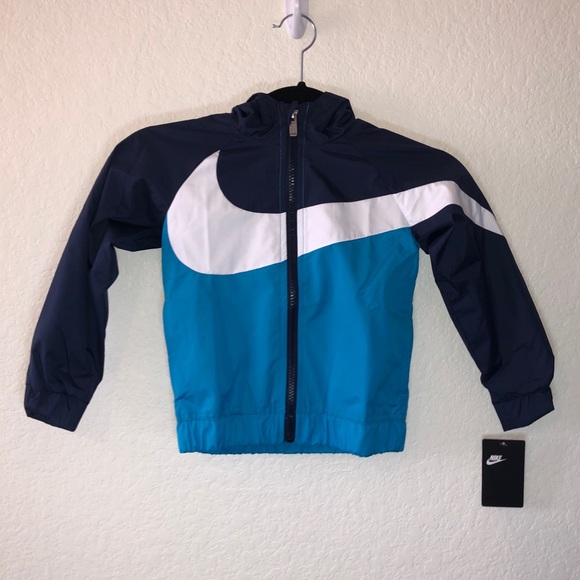 Nike Other - Nike Oversized Swoosh Windrunner Jacket Kids Sz 4 XS Blues White (Laser Blue)